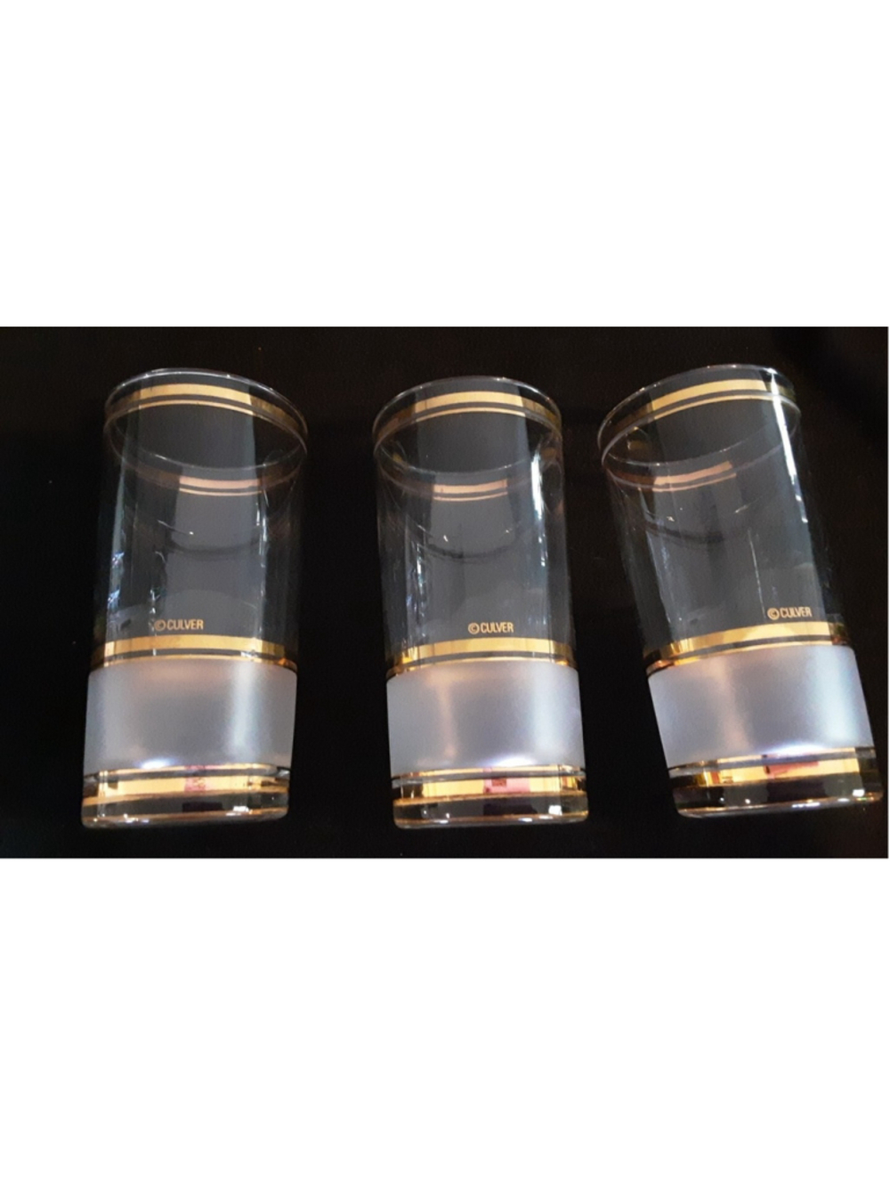 CULVER Collins GLASSES SET 3 Frosted Lower 3 Wide Gold Bands 3 Narrow Bands VTG